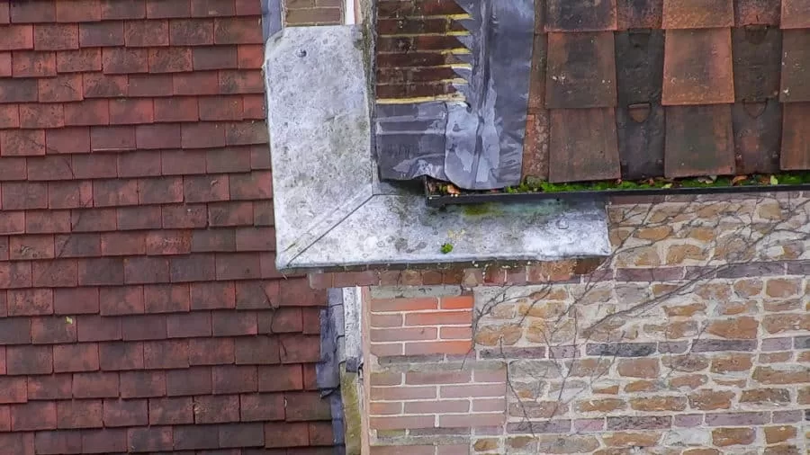 high powered zoom image of roof by drone