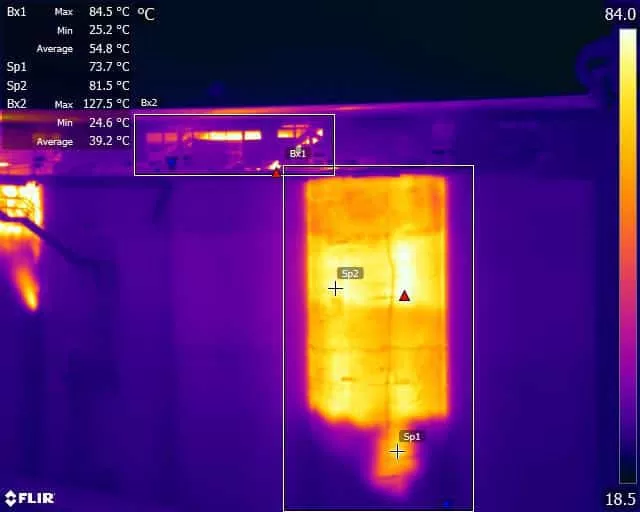 Small temperature signature of grain store fire in excess of 500°C