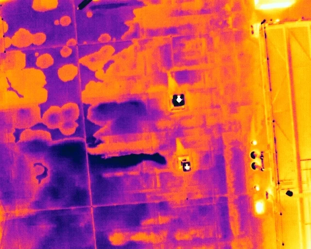 Water roof leak seen with thermal imaging Solar PV thermal inspection